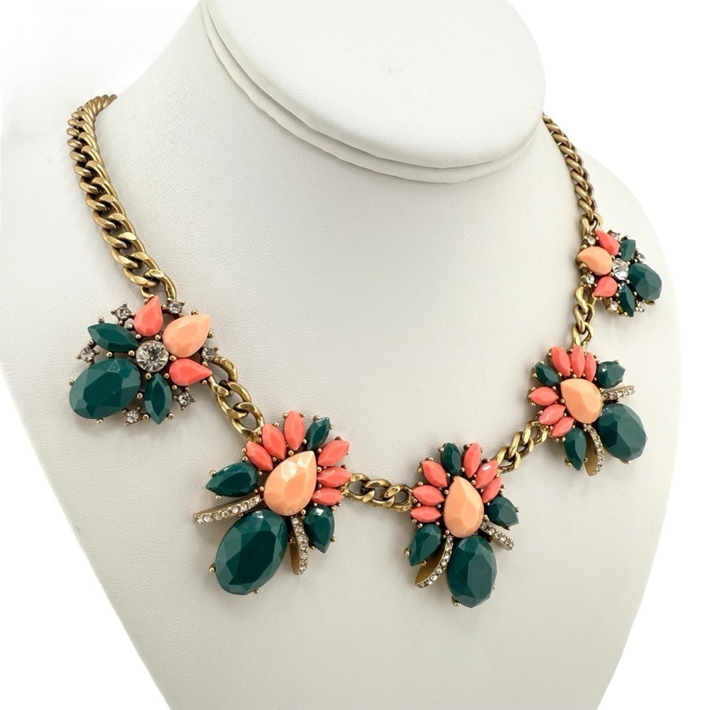 J. Crew Coral and Deep Blue Floral Necklace - Picture 4 of 11